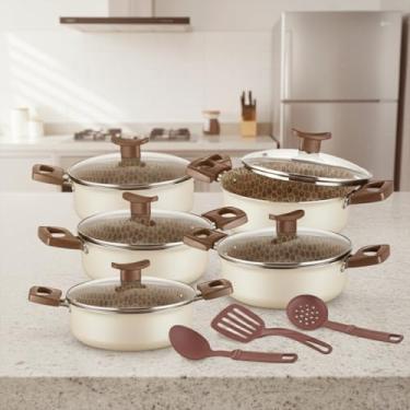 Imagem de Conjunto de Panela de PressãO Antiaderente de 5 PeçAs Com Tampa de Vidro, Inclui 3 Colheres de Cozinha Gratuitas, Perfeitas Para Preparar Uma Variedade de RefeiçõEs Deliciosas.