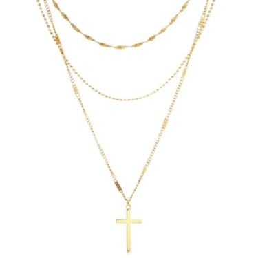 Imagem de ZOFnic Colar gargantilha em camadas cruzadas para mulheres, banhado a ouro 18 K, corrente dupla com pilha, presente para mãe, filha, amiga, colar com pingente inicial para aniversário, aniversário