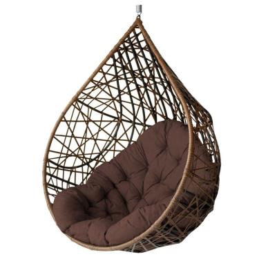 Imagem de Cadeira Balanço Ninho Suspenso Gota Tramado Com Almofada Argila/marrom