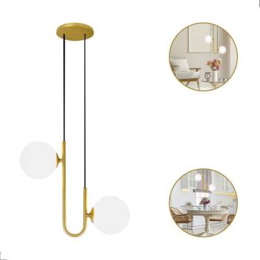 Imagem de Lustre Pendente Jabuticaba Globo Duplo De Vidro Dourado 2Xg9