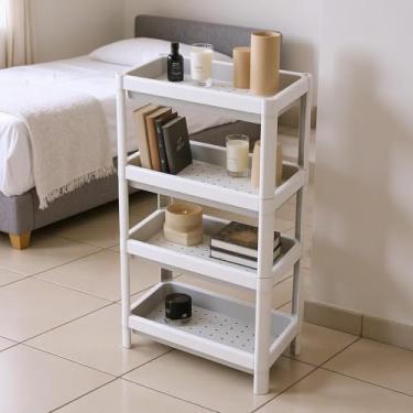 Imagem de Armário Estante Multiuso em Polipropileno Plástico para Cozinha Lavanderia Escritório 4 Prateleiras (Branca)