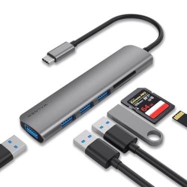 Imagem de Hub USB C 6 em 1 adaptador de conversão USB tipo C WALNEW HUB com 4 portas USB 3.0 para transferência de dados de alta velocidade, hub tipo C, compatível com cartão TF/cartão SD (cinza)