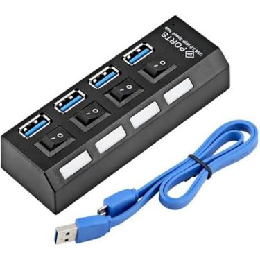Imagem de PORTS Hub USB 3.0 de Alta Velocidade, 4 Portas, Preto, com Botões Liga/Desliga Individuais, Suporte HD até 1TB, Cabo USB Incluído