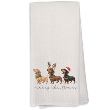 Imagem de KTYHD Dachshund Toalhas de Mão de Natal Inverno para Banheiro Cozinha, Presentes de Decoração de Cães Dachshund para Mulheres, Animais de Fazenda, Toalhas de Mão Decorativas de Natal para Banheiro e