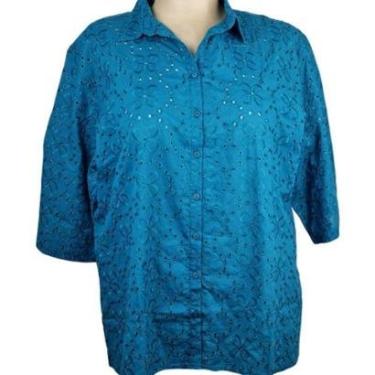 Imagem de Camisa Camisete Feminino Laise 100% Algodão Com Manga 3/4 Azul Plus Size Doce Brisa-Feminino