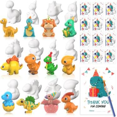 Imagem de Threehoney Conjunto de 24 kits de pintura de dinossauro 3D para crianças, pinte suas próprias estatuetas de dinossauro com materiais de pintura e cartões inspiradores para presentes de aniversário de