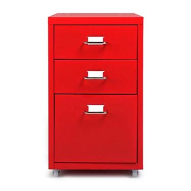 Imagem de Mesa de cabeceira, móveis de quarto, mesa de cabeceira, gaveta, armário, arquivo, armário, arquivo, armário, removível, com 4 rodízios (cor: branco) (vermelho)