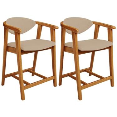 Imagem de Kit 02 Banquetas Baixa Para Cozinha Sala Jantar Bancada Cecília L02 Linho Bege Escuro - Lyam Decor