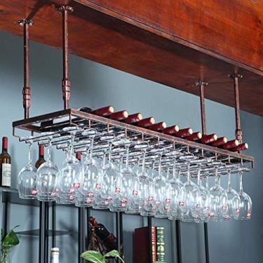 Imagem de Taças de taça de champanhe para vinho, suporte para taças, suporte para pendurar no teto, suporte de vinho, estilo vintage, altura ajustável para bar, cozinha, clube