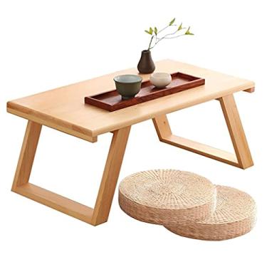 Imagem de Mesas de centro de madeira moderna mini plataforma, mesa de cama, mesa de chá, mesa baixa de tatami de madeira traz duas almofadas (bege 70 x 40 x 30 cm) (bege 70 x 40 x 30 cm)