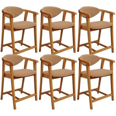 Imagem de Kit 06 Banquetas Baixa Para Cozinha Sala Jantar Bancada Cecília L02 Bouclê Mostarda - Lyam Decor