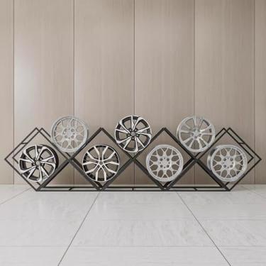 Imagem de ZDJZMGZ Rack de exibição de aro de pneu, rack de exibição de roda de carro para garagens, lojas, uso doméstico, expositor de aro de vários pneus, sistema de armazenamento de vários pneus (4+3)