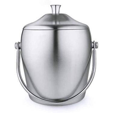 Imagem de Balde de gelo isolado aço inoxidável parede dupla 2L balde de gelo com tampa pedras de uísque e pinças para festas reuniões de bar