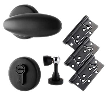 Imagem de Maçaneta de porta alavanca espaço alumínio interior maçanetas de porta maçaneta em forma de ovo com chave/sem chave para quarto banheiro fechadura de porta com alça (cor: preto conjunto D com chave)