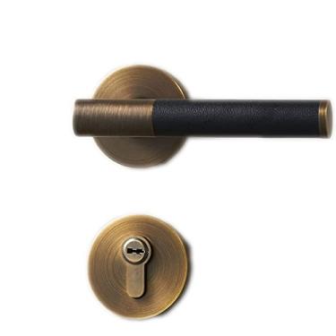 Imagem de Maçaneta de porta maçaneta de latão couro magnético porta dupla fechadura única maçanetas de porta interior maçaneta com chave/sem chave fechadura de porta com alça (cor: preto anti-inserção sem chave