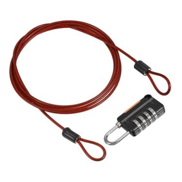 Imagem de PATIKIL Cabo de aço de segurança com trava de combinação de 4 dígitos, 1 conjunto de corda de fio de segurança revestida de 1,6 m cadeado de laço duplo para bagagem de viagem ao ar livre, vermelho