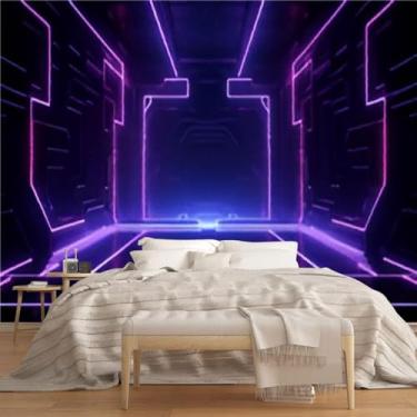 Imagem de Papel de parede de lona moderno 3D Mural Nebulosa Nebulosa Explorando 3D Moderno Espaço Vazio Roxo Luz Brilhante Adesivos de Parede Removíveis Autoadesivos para Sala de Estar Crianças Quarto Decoração