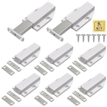 Imagem de Jiayi Pegadores de porta aberta, pacote com 8 travas magnéticas de empurrar para gaveta de cozinha, liberação de toque branca aberta para amortecedor de porta de trailer, fecho grande de empurrar para