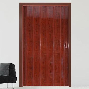 Imagem de Portas sanfonadas de PVC de alto brilho interior personalizado tamanho 70 381 cm porta dobrável com fecho magnético e kit de fácil instalação (vermelho 150 x 203 cm)