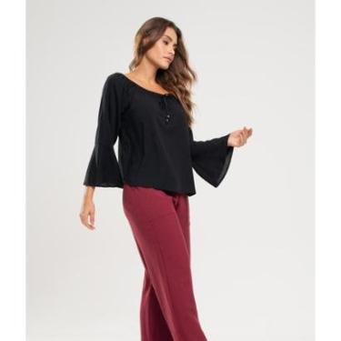 Imagem de Blusa Salvatore Fashion Ciganinha Manga Longa Flare Viscolinho Feminina-Feminino