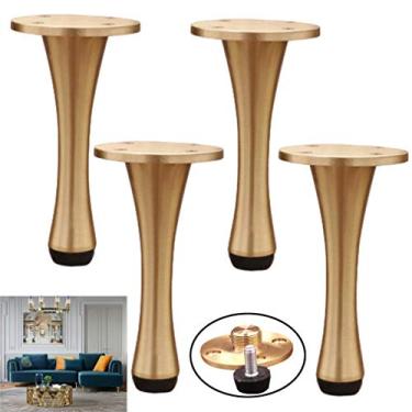 Imagem de YWangQiang Pés de móveis, pernas de sofá DIY de latão, pernas de móveis de metal, pernas de mesa, com almofadas e parafusos de proteção de piso, altura ajustável de 0-1 cm, placa de montagem redonda
