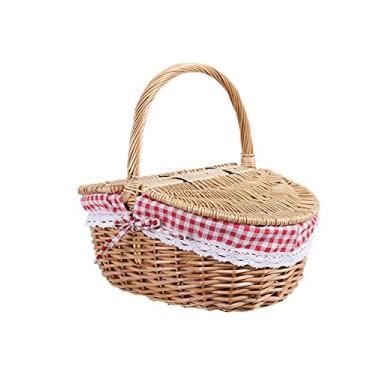 Imagem de Cesto de piquenique de vime estilo country com forro de tampa e alça para piqueniques, festas e cesta Bbqspicnic