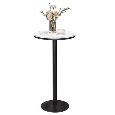 Imagem de Mesa de bar redonda preta moderna - elegante mesa de jantar de café com base de metal para sala de estar, cozinha, banheiro e varanda - altura do balcão - mesa lateral pequena (altura de uma cor 75 cm