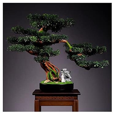 Imagem de Árvores artificiais plantas em vaso artificial simulação árvore bonsai planta interior vaso chinês pedra artificial feito à mão retrato de cerâmica decoração de mesa plantas artificiais bonsai-B26,77