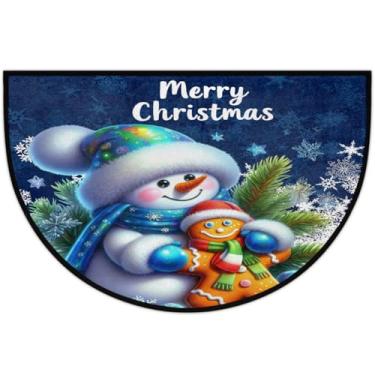 Imagem de Tapete de porta meio redondo, homem de gengibre, boneco de neve, antiderrapante, absorvente, semicírculo, tapetes laváveis, meia lua, tapetes para interior, pátio, cozinha, banheiro, entrada, lareira