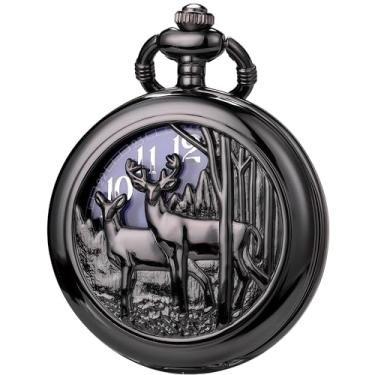 Imagem de DerMacht Relógio de bolso Steampunk com corrente para cosplay masculino liso com estampa de sol, Be.Rena, preto e azul