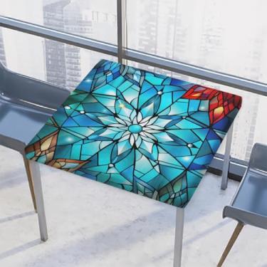 Imagem de hongjinglin Toalha de mesa quadrada para uso ao ar livre com borda elástica, capa de mesa quadrada de vidro limpável, toalha de mesa de Natal para ambientes externos, ambientes internos, pátio, jantar