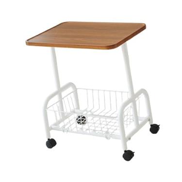 Imagem de YWJLQH Sofá Mesa lateral Rolling Utility Couch Cede de cabeceira de madeira com rodas de rotação de 360 ​​graus prateleira para o dormitório do banheiro em, Pernas Brancas