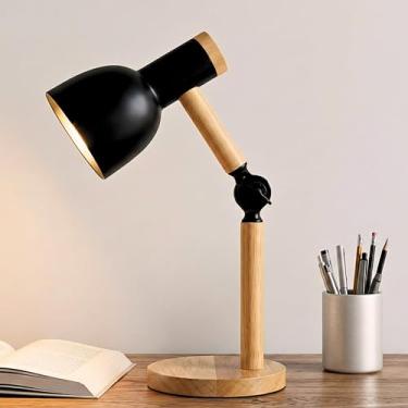 Imagem de Luminária de Mesa Articulavel | Abajur Quarto com Base de Madeira Dobrável | Abajur de Mesa Articulável para Home Office e Escritórios - Bivolt, E27