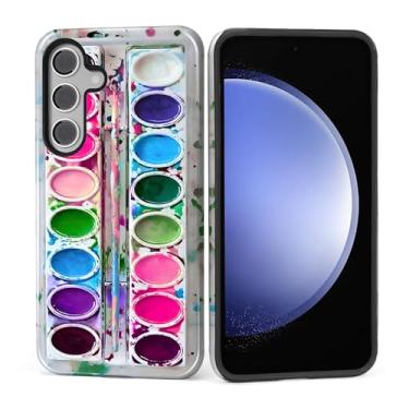Imagem de MQJCYB Capa para Samsung Galaxy S23 FE, híbrida, resistente, 2 em 1, resistente à prova de choque, proteção brilhante, capa para Samsung Galaxy S23 FE paleta de aquarela