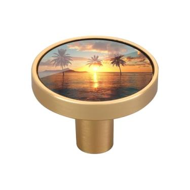 Imagem de Blueangle Pacote com 4 puxadores de armário de palmeiras bonitas 3,5 cm para gavetas redondas para cômoda e armários de cozinha (109)