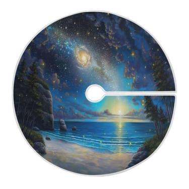 Imagem de Blueangle Linda saia de árvore de Natal com cenário de praia de 120 cm - poliéster macio e resistente a rugas, decoração de férias para festas de Natal, árvore festiva e decoração de casa (665)