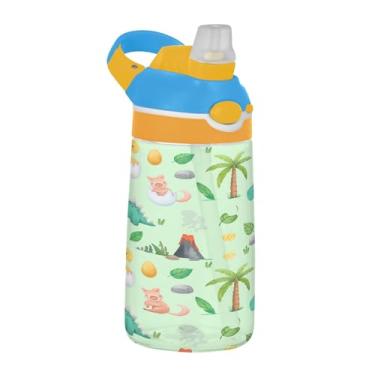 Imagem de SEHANY Garrafa de água infantil engraçada de dinossauro, durável Tritan livre de BPA, copo de água de plástico transparente para crianças pequenas, garrafas de água esportivas de boca de pato à prova