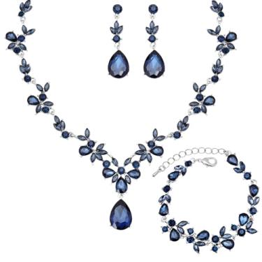 Imagem de chaoyite Conjunto de joias de casamento para mulheres, colar floral para noivas, brincos e pulseiras, acessórios de fantasia de festa de formatura de cristal para noiva #0015, 42, Liga de cobre