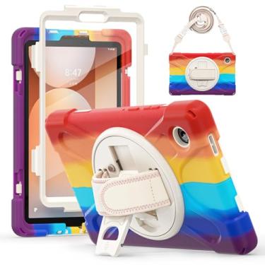 Imagem de Lunivop Capa compatível com Samsung Galaxy Tab A11 de 8,7 polegadas com suporte giratório de 360°/alça de mão com protetor de tela integrado, capa resistente para tablet Samsung Tab A11 vermelha