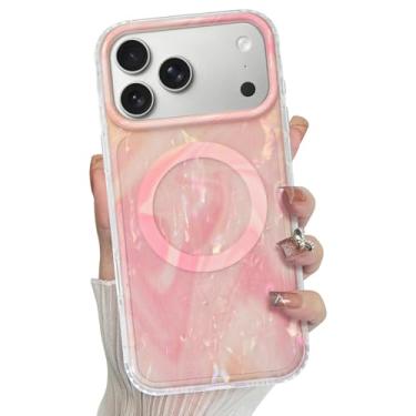 Imagem de Bonoma Capa magnética para iPhone 17 Pro 2025 【Suporte para Magsafe】 opalescente pérola iridescente glitter alta proteção à prova de choque borda capa rosa