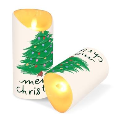 Imagem de Blueangle Pacote com 2 luzes coloridas para árvore de Natal, velas sem chamas com controle remoto e temporizador, velas LED cintilantes (7,6 cm x 9,9 cm) para decoração de casa, casamento, acampamento