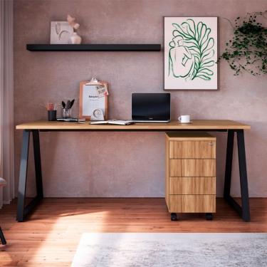 Imagem de Escrivaninha Retangular com Gaveteiro 4 Gavetas Concept Nogal e Preta 160 cm