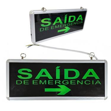 Imagem de Placa Sinalizaçao Saida Emergencia Dupla Face Seta Bateria Recarregave