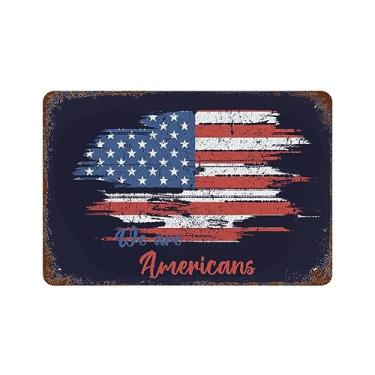Imagem de Camiseta Bandeira Americana Carro Esportivo Metal Tin Sign Pintura Placa Parede Vintage Arte Decoração Retro Para Casa Bar Pub Clube Café Café Decoração 20 cm x 30 cm