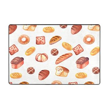 Imagem de Zeraoke Tapetes de área de pão pintados para sala de estar de 1,2 x 1,5 m, tapete macio e moderno, tapetes felpudos antiderrapantes para decoração de casa, tapete lavável para quarto, jantar,