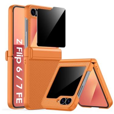 Imagem de Spugan Capa para Samsung Galaxy Z Flip 6 com protetor de tela de privacidade e proteção de dobradiça, fina, antiderrapante, rígida, à prova de impacto, capa de carregamento sem fio para Galaxy Z Flip