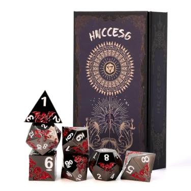 Imagem de HNCCESG Octopus Metal RPG Dice Set,7-Piece,Crimson Red on Black,Zinc Alloy Dice with Plated Finish,Gift for Tabletop Game Masters (Black Red)
