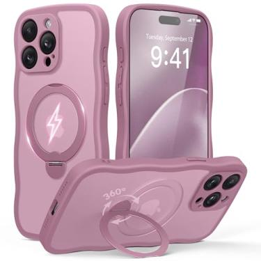 Imagem de Capa para iPhone 15 Pro Max, [compatível com Magsafe] [Suporte magnético de 360°] [Cute Wave Edge] [Proteção de nível militar de 5,5 metros] Capa de telefone feminina fosca translúcida para iPhone 15