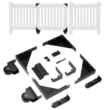 Imagem de RDUIGT Kit de ferragens de portão deslizante, kit de ferragens de portão de rolamento, ferragens de portão deslizante resistente para cerca mental ou portões de madeira ao ar livre, preto