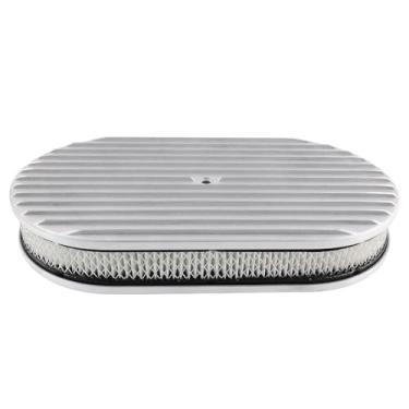 Imagem de Kit de montagem de filtro de ar oval de 38 cm, limpador de ar para carburador com elemento de filtro, alumínio prateado totalmente polido